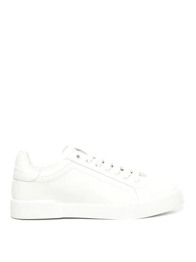 Dolce & Gabbana Portofino Leather Sneakers In White