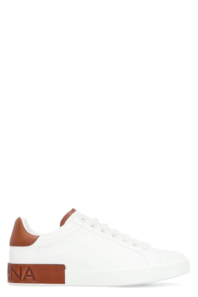 Dolce & Gabbana Portofino Leather Sneakers In White