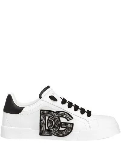 Dolce & Gabbana Portofino Leather Sneakers In Animal Print