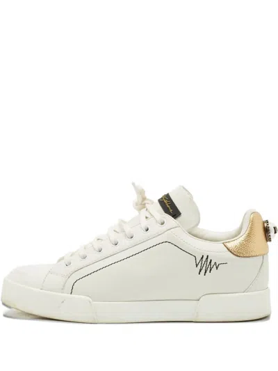 Pre-owned Dolce & Gabbana Portofino Leather Sneakers In White