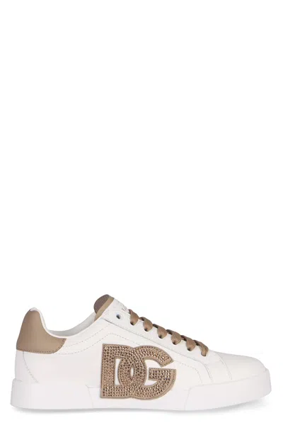 Dolce & Gabbana Portofino Leather Sneakers In White