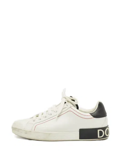 Pre-owned Dolce & Gabbana Portofino Leather Sneakers In White