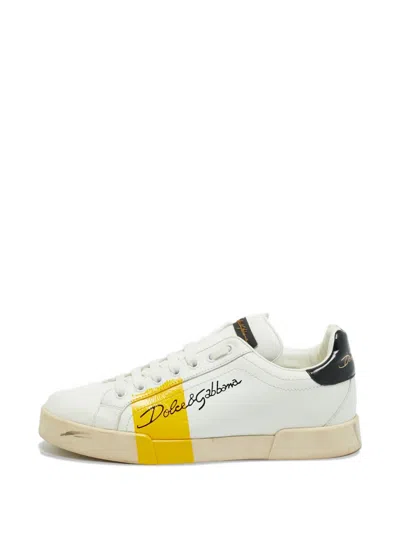 Pre-owned Dolce & Gabbana Portofino Leather Sneakers In White