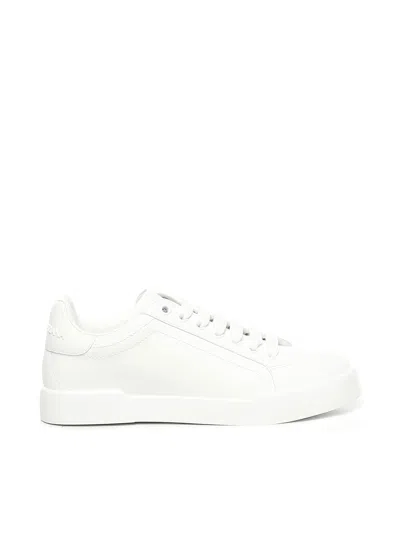 Dolce & Gabbana Portofino Leather Sneakers In White