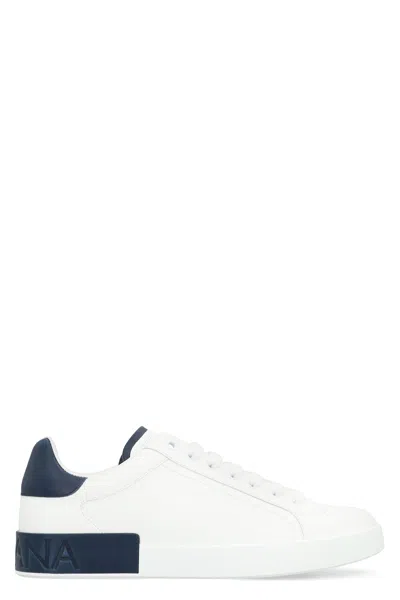 Dolce & Gabbana Portofino Leather Sneakers In White