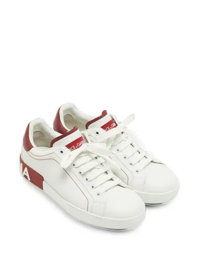 Pre-owned Dolce & Gabbana Portofino Leather Sneakers In White