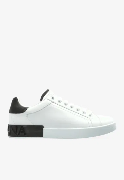 Dolce & Gabbana Portofino Leather Sneakers In White