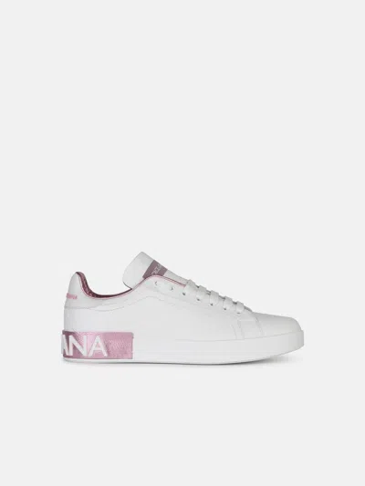 Dolce & Gabbana Portofino Leather Sneakers In White