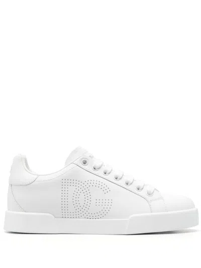 Dolce & Gabbana Portofino Leather Sneakers In White