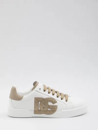 Dolce & Gabbana Portofino Leather Sneakers In White