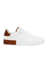Dolce & Gabbana White Calf Leather Portofino Sneakers In Red