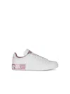 Dolce & Gabbana Portofino White And Pink Low Top Sneakers With Logo In Leather Woman In White