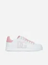 Dolce & Gabbana Portofino Low-top Leather Sneakers With Lateral Monogram In Pink