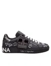 Dolce & Gabbana Portofino Leather Sneakers With Embroidery And Patches In Multi