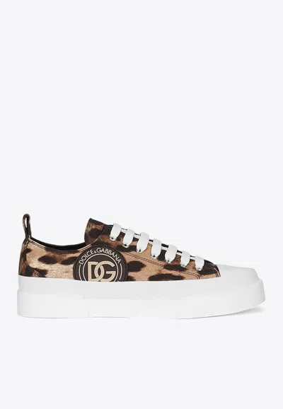 Dolce & Gabbana Portofino Leopard Print Low-top Trainers In Brown