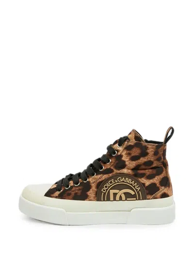 Pre-owned Dolce & Gabbana Portofino Leopard-print Sneakers In Brown