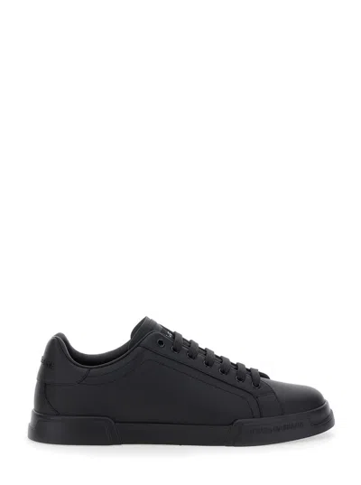 DOLCE & GABBANA 'PORTOFINO LIGHT' BLACK SNEAKERS WITH LOGO PATCH ON THE TONGUE AND TONAL LOGO LETTERING ON THE HEEL