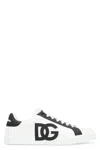 Dolce & Gabbana Portofino Light Strobel Sneakers In Canvas And Calfskin In White