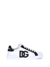 Dolce & Gabbana Portofino Light Strobel Sneakers In Canvas And Calfskin In White