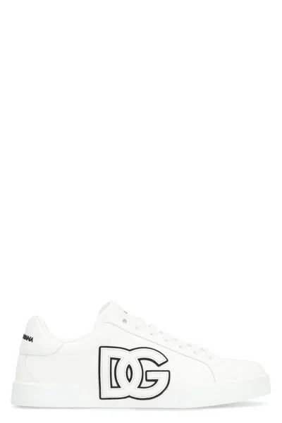 Dolce & Gabbana Portofino Light Strobel Sneakers In Canvas And Calfskin In White
