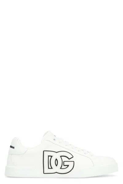 Dolce & Gabbana Portofino Light Strobel Sneakers In Canvas And Calfskin In White