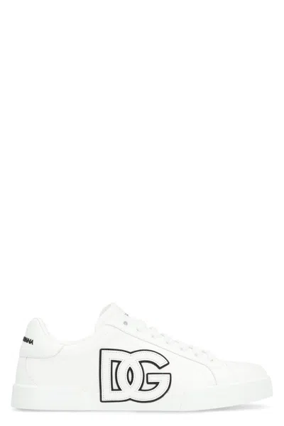 Dolce & Gabbana Portofino Light Strobel Sneakers In Canvas And Calfskin In White