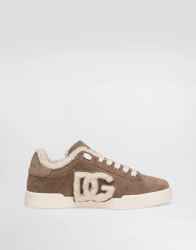 DOLCE & GABBANA PORTOFINO LIGHT SNEAKERS IN CALFSKIN AND SHEEPSKIN