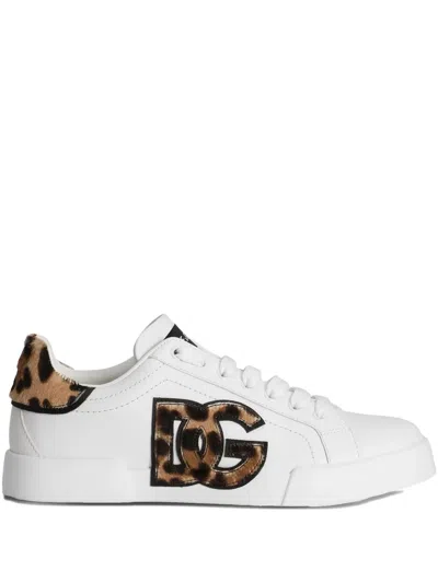 Dolce & Gabbana Portofino Light Strobel Leather Sneaker In White