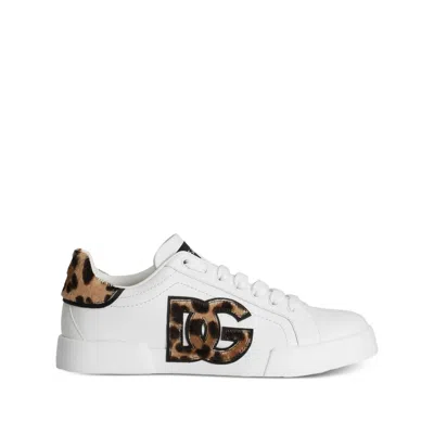 Dolce & Gabbana Portofino Light Strobel Nappa Calfskin Sneakers In White