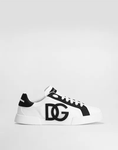 Dolce & Gabbana Portofino Light Strobel Sneakers In Canvas And Calfskin In White