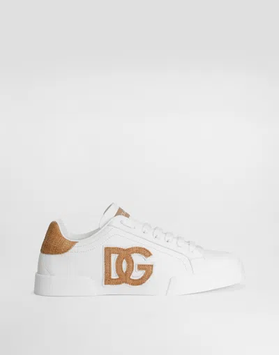 Dolce & Gabbana Portofino Light Strobel Sneakers In Nappa Calfskin In White