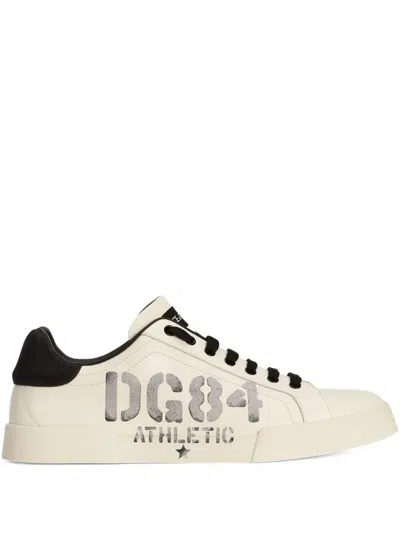 Dolce & Gabbana Low-top Sneakers Portofino In Leather In Neutral