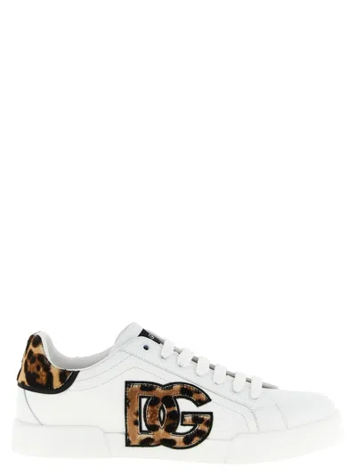 Dolce & Gabbana Portofino Light Strobel Nappa Calfskin Sneakers In White
