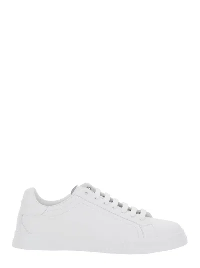 DOLCE & GABBANA 'PORTOFINO LIGHT' WHITE SNEAKERS WITH LOGO PATCH ON THE TONGUE AND TONAL LOGO LETTERING ON THE HEEL 