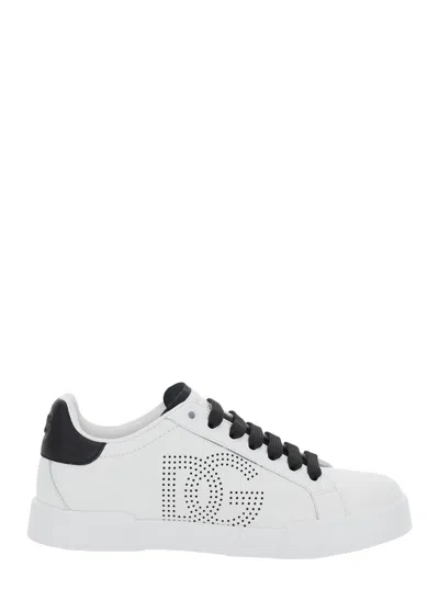 DOLCE & GABBANA DOLCE & GABBANA WOMEN 'PORTOFINO LIGHT' WHITE SNEAKERS WITH PERFORATED LOGO ON THE SIDE AND LOGO PAT