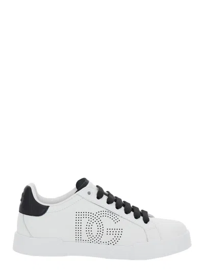 Dolce & Gabbana 'portofino Light' White Sneakers With Perforated Logo On The Side And Logo Patch On The Tongue In Le