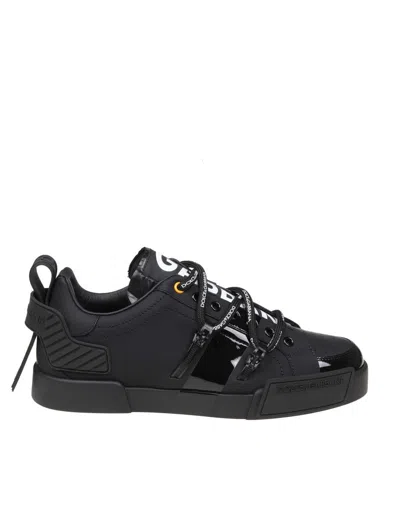 Dolce & Gabbana Portofino Line Trainers In Leather In Black /white