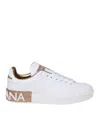 Dolce & Gabbana Portofino White And Gold Low Top Sneakers With Logo In Leather Woman In White