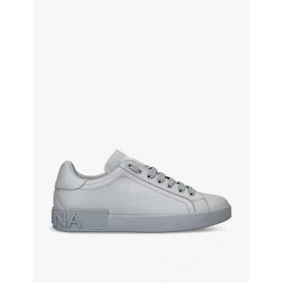 Dolce & Gabbana Portofino Logo-embossed Leather Low-top Trainers In Grey