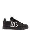 Dolce & Gabbana Calfskin Portofino Sneakers With Dg Logo In Black
