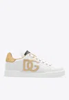 Dolce & Gabbana Portofino Logo Detail Leather Sneakers In White