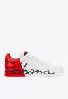 Dolce & Gabbana White Red Lace Up Womens Low Top Sneakers Shoes In White