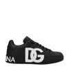 Dolce & Gabbana Portofino Sneakers In Black Calf Leather With White Logo In Black