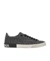 Dolce & Gabbana Leather And Fabric Low-top Sneakers With All-over Motif In Black