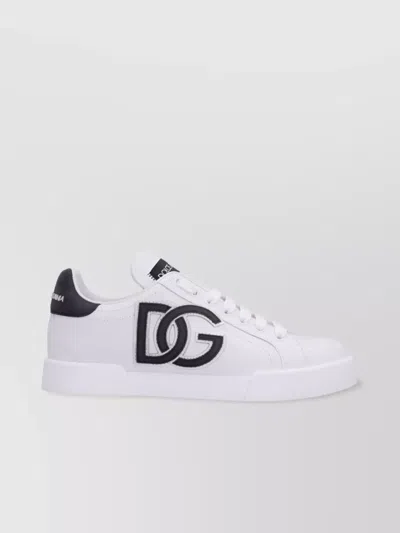 Dolce & Gabbana Portofino Logo-tag Leather Sneakers In White