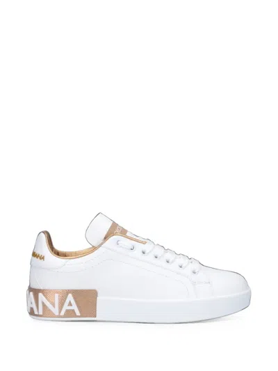 Dolce & Gabbana Portofino Logo-plaque Leather Sneakers In White