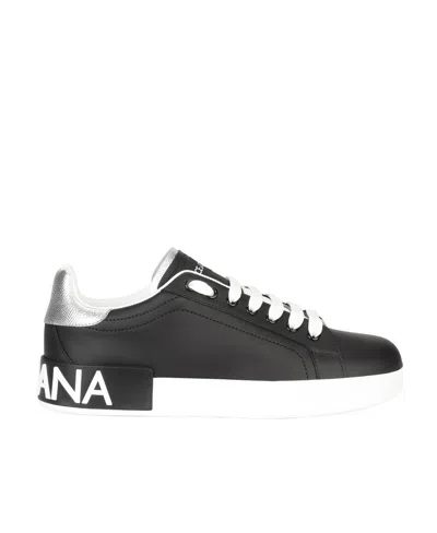 Dolce & Gabbana Black Nappa Leather Portofino Sneakers