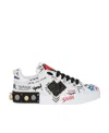 Dolce & Gabbana Printed Calfskin Portofino Sneakers With Patch In White