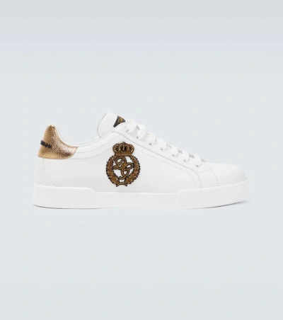 Dolce & Gabbana Portofino Low-top Leather Sneakers In White