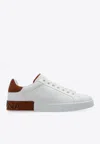 Dolce & Gabbana White Calf Leather Portofino Sneakers In Red
